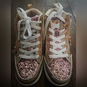 Skechers Kids Sneakers in Pink Glitter and Gold, Size 1